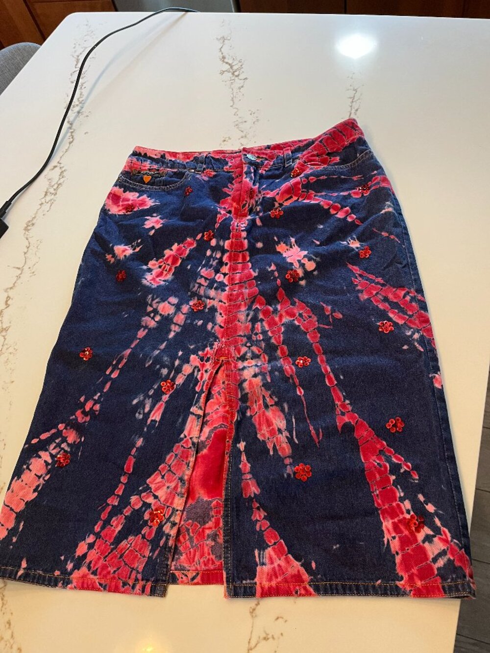 Vintage Betsey Johnson Tie Dye Denim Skirt, Size Small